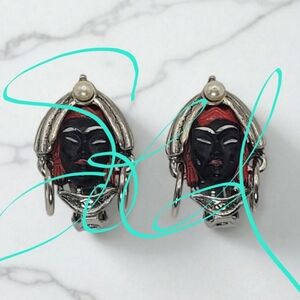 Famous Selro Blackmoor Queen Goddess Clip On Earrings Silver Plating Excellent!